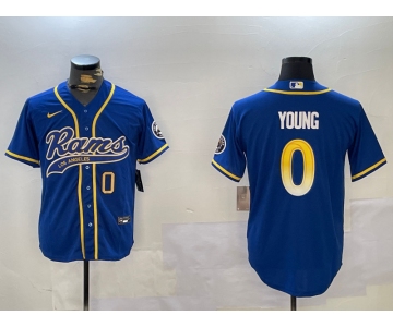 Men's Los Angeles Rams #0 Byron Young Royal Cool Base Stitched Baseball Jersey