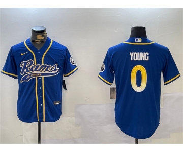 Men's Los Angeles Rams #0 Byron Young Royal Cool Base Stitched Baseball Jerseys