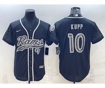 Men's Los Angeles Rams #10 Cooper Kupp Black Reflective With Patch Cool Base Stitched Baseball Jersey