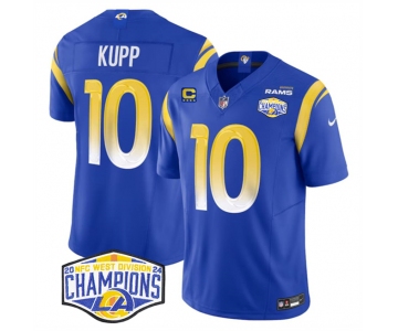 Men's Los Angeles Rams #10 Cooper Kupp Blue 2024 NFC West Champions With 4-Star C Patch F.U.S.E. Vapor Untouchable Stitched Football Jersey