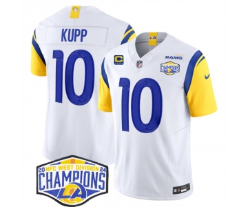 Men's Los Angeles Rams #10 Cooper Kupp White 2024 NFC West Champions With 4-Star C Patch F.U.S.E. Vapor Untouchable Stitched Football Jersey