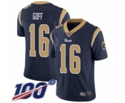 Men's Los Angeles Rams #16 Jared Goff Navy Blue Team Color Vapor Untouchable Limited Player 100th Season Football Jersey