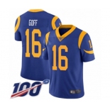 Men's Los Angeles Rams #16 Jared Goff Royal Blue Alternate Vapor Untouchable Limited Player 100th Season Football Jersey