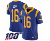 Men's Los Angeles Rams #16 Jared Goff Royal Blue Alternate Vapor Untouchable Limited Player 100th Season Football Jersey