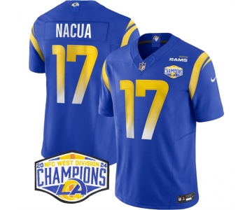 Men's Los Angeles Rams #17 Puka Nacua Blue 2024 NFC West Champions F.U.S.E. Vapor Untouchable Stitched Football Jersey