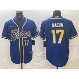 Men's Los Angeles Rams #17 Puka Nacua Number Royal With Patch Cool Base Stitched Baseball Jersey