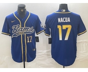 Men's Los Angeles Rams #17 Puka Nacua Number Royal With Patch Cool Base Stitched Baseball Jersey