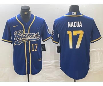 Men's Los Angeles Rams #17 Puka Nacua Number Royal With Patch Cool Base Stitched Baseball Jersey