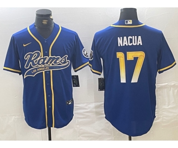 Men's Los Angeles Rams #17 Puka Nacua Royal With Patch Cool Base Stitched Baseball Jersey