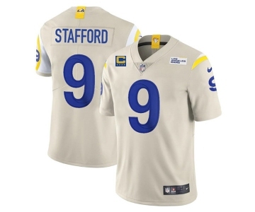 Men's Los Angeles Rams 2022 #9 Matthew Stafford Bone White With 4-star C Patch Stitched NFL Jersey