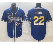 Men's Los Angeles Rams #22 Blake Corum Number Royal Cool Base Stitched Baseball Jersey