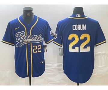 Men's Los Angeles Rams #22 Blake Corum Number Royal Cool Base Stitched Baseball Jersey