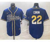 Men's Los Angeles Rams #22 Blake Corum Royal Cool Base Stitched Baseball Jersey