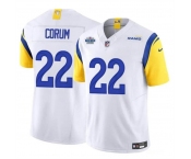 Men's Los Angeles Rams #22 Blake Corum White 2024 With Dradt Patch F.U.S.E Vapor Untouchable Stitched Football Jersey