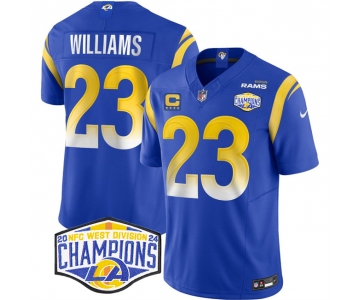 Men's Los Angeles Rams #23 Kyren Williams Blue 2024 NFC West Champions With 4-Star C Patch F.U.S.E. Vapor Untouchable Stitched Football Jersey