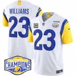 Men's Los Angeles Rams #23 Kyren Williams White 2024 NFC West Champions With 4-Star C Patch F.U.S.E. Vapor Untouchable Stitched Football Jersey