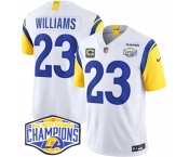 Men's Los Angeles Rams #23 Kyren Williams White 2024 NFC West Champions With 4-Star C Patch F.U.S.E. Vapor Untouchable Stitched Football Jersey