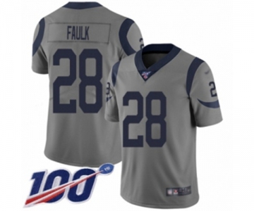 Men's Los Angeles Rams #28 Marshall Faulk Limited Gray Inverted Legend 100th Season Football Jersey