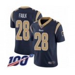 Men's Los Angeles Rams #28 Marshall Faulk Navy Blue Team Color Vapor Untouchable Limited Player 100th Season Football Jersey