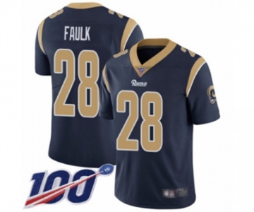 Men's Los Angeles Rams #28 Marshall Faulk Navy Blue Team Color Vapor Untouchable Limited Player 100th Season Football Jersey