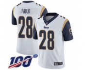 Men's Los Angeles Rams #28 Marshall Faulk White Vapor Untouchable Limited Player 100th Season Football Jersey