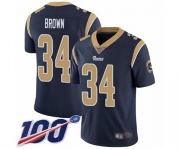 Men's Los Angeles Rams #34 Malcolm Brown Navy Blue Team Color Vapor Untouchable Limited Player 100th Season Football Jersey