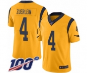 Men's Los Angeles Rams #4 Greg Zuerlein Limited Gold Rush Vapor Untouchable 100th Season Football Jersey