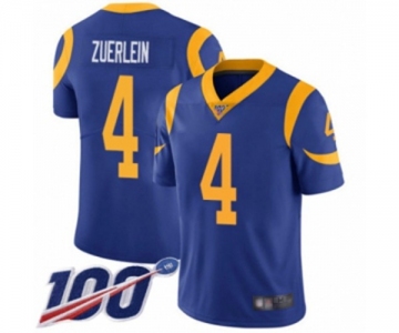 Men's Los Angeles Rams #4 Greg Zuerlein Royal Blue Alternate Vapor Untouchable Limited Player 100th Season Football Jersey