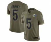 Men's Los Angeles Rams #5 Jalen Ramsey 2022 Olive Salute To Service Limited Stitched Jersey