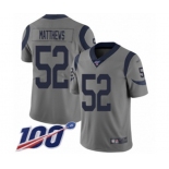 Men's Los Angeles Rams #52 Clay Matthews Limited Gray Inverted Legend 100th Season Football Jersey