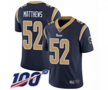 Men's Los Angeles Rams #52 Clay Matthews Navy Blue Team Color Vapor Untouchable Limited Player 100th Season Football Jersey