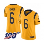 Men's Los Angeles Rams #6 Johnny Hekker Limited Gold Rush Vapor Untouchable 100th Season Football Jersey