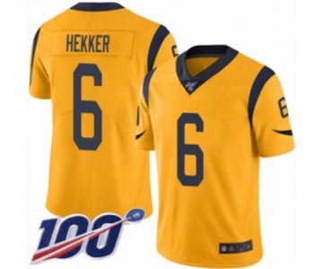 Men's Los Angeles Rams #6 Johnny Hekker Limited Gold Rush Vapor Untouchable 100th Season Football Jersey