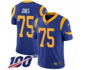 Men's Los Angeles Rams #75 Deacon Jones Royal Blue Alternate Vapor Untouchable Limited Player 100th Season Football Jersey