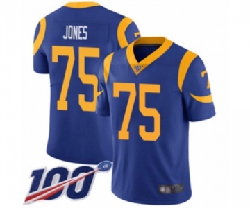 Men's Los Angeles Rams #75 Deacon Jones Royal Blue Alternate Vapor Untouchable Limited Player 100th Season Football Jersey