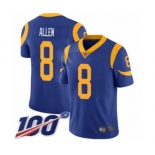 Men's Los Angeles Rams #8 Brandon Allen Royal Blue Alternate Vapor Untouchable Limited Player 100th Season Football Jersey