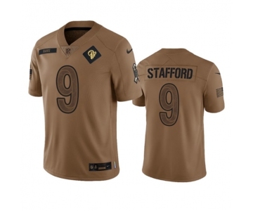 Men's Los Angeles Rams #9 Matthew Stafford 2023 Brown Salute To Service Limited Football Stitched Jersey