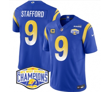 Men's Los Angeles Rams #9 Matthew Stafford Blue 2024 NFC West Champions With 4-Star C Patch F.U.S.E. Vapor Untouchable Stitched Football Jersey