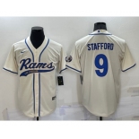 Men's Los Angeles Rams #9 Matthew Stafford Cream Stitched Cool Base Nike Baseball Jersey