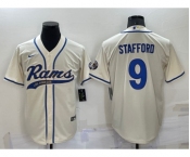 Men's Los Angeles Rams #9 Matthew Stafford Cream Stitched Cool Base Nike Baseball Jersey