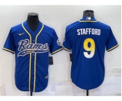 Men's Los Angeles Rams #9 Matthew Stafford Royal With Patch Cool Base Stitched Baseball Jersey