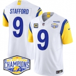 Men's Los Angeles Rams #9 Matthew Stafford White 2024 NFC West Champions With 4-Star C Patch F.U.S.E. Vapor Untouchable Stitched Football Jersey