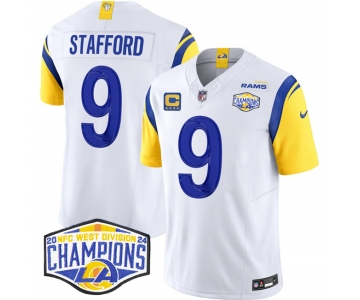 Men's Los Angeles Rams #9 Matthew Stafford White 2024 NFC West Champions With 4-Star C Patch F.U.S.E. Vapor Untouchable Stitched Football Jersey