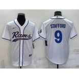 Men's Los Angeles Rams #9 Matthew Stafford White Stitched Cool Base Nike Baseball Jersey