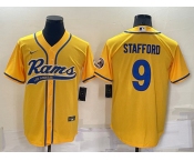 Men's Los Angeles Rams #9 Matthew Stafford Yellow Cool Base Stitched Baseball Jersey