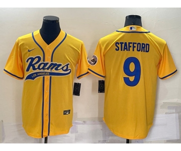 Men's Los Angeles Rams #9 Matthew Stafford Yellow Cool Base Stitched Baseball Jersey