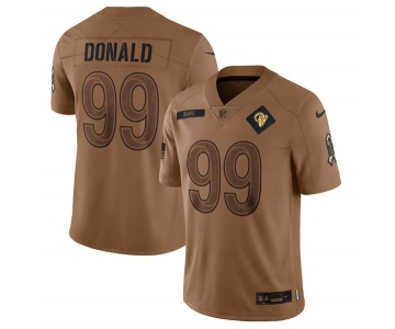 Men's Los Angeles Rams #99 Aaron Donald 2023 Brown Salute To Service Limited Football Stitched Jersey