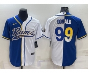 Men's Los Angeles Rams #99 Aaron Donald Royal White Split With Patch Cool Base Stitched Baseball Jersey