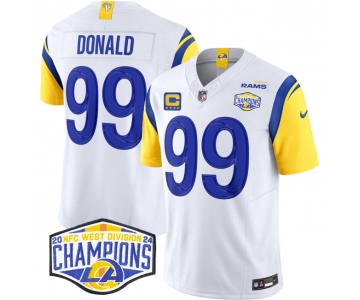 Men's Los Angeles Rams #99 Aaron Donald White 2024 NFC West Champions With 4-Star C Patch F.U.S.E. Vapor Untouchable Stitched Football Jersey