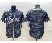 Men's Los Angeles Rams Blank Grey Navy With Patch Cool Base Stitched Baseball Jersey